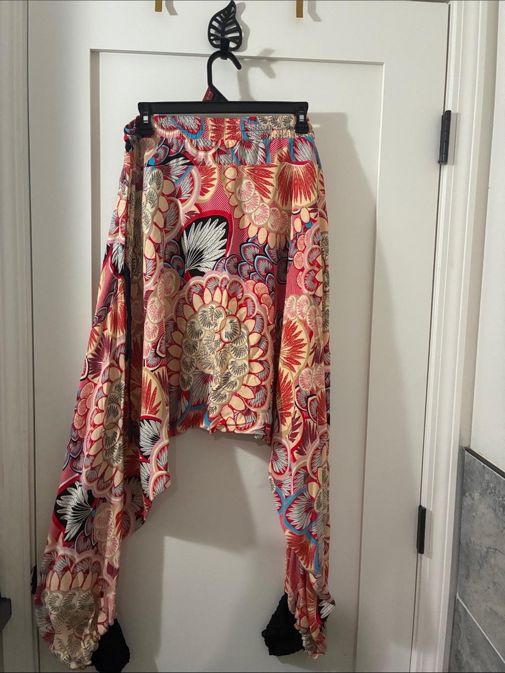 Asymmetrical Floral Print Harem Skirt - Pink Cream Multicolor 100% cotton - Picture 2 of 2